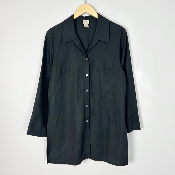 Sigrid Olsen Sport Black Tunic Button Front Blouse Top Linen Blend Size 10 Women - Picture 1 of 4